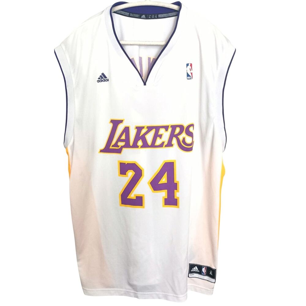 Kobe Bryant Lakers XL athletic basketball jersey tank White purple yellow #24